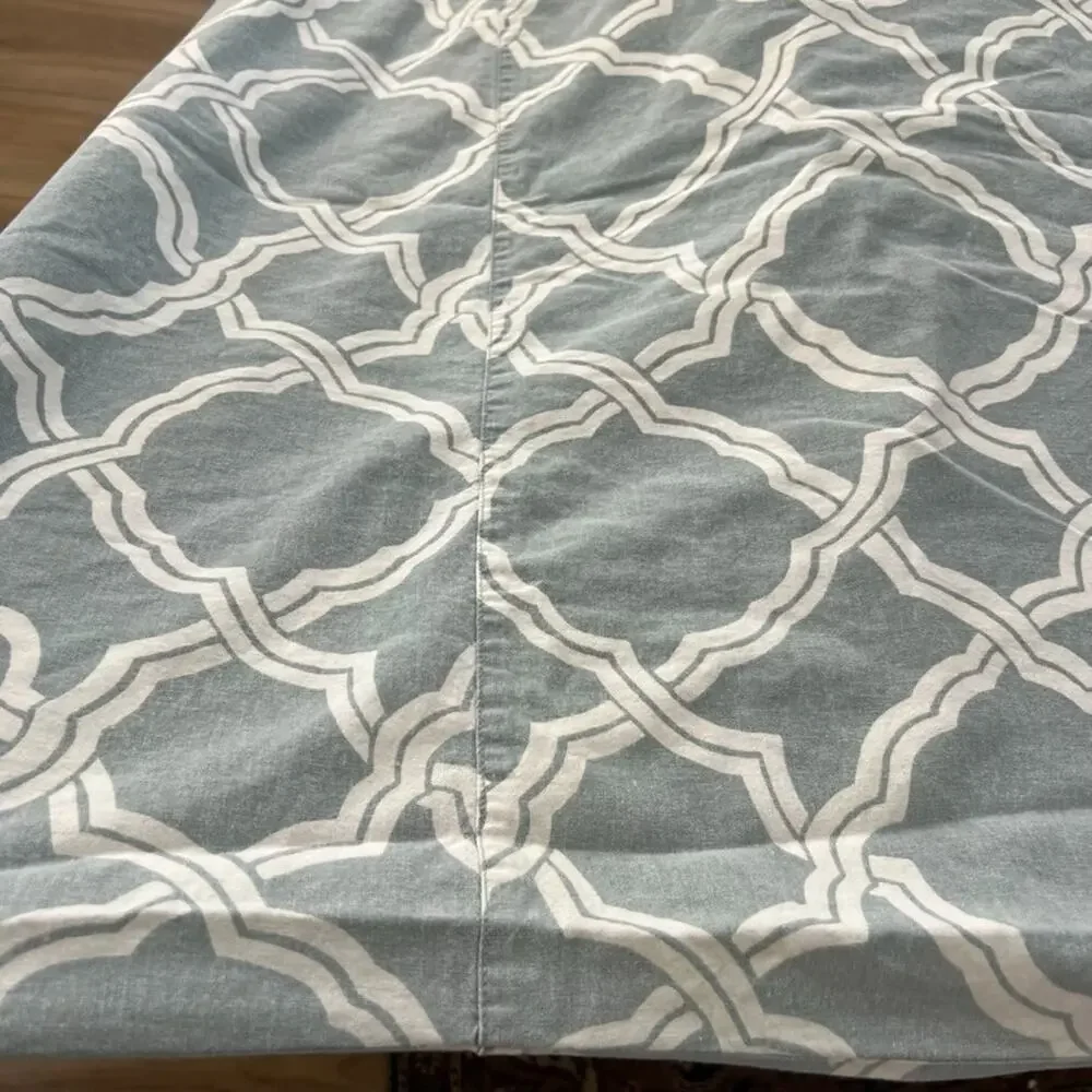 Pottery Barn Duvet Cover King Kendra Trellis Pattern Blue & White Linen Cotton